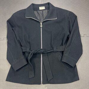 MDP Mario De Pinto Black Wool Belted Womens Jacket Size L Made In USA